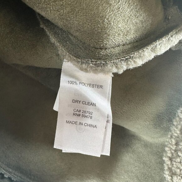 JOIE Shirt Jacket Womens M Sherpa Fleece Suede Lined Button Front Gray/Green - Picture 9 of 12